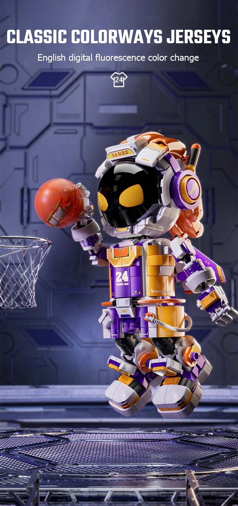 Starry Sky Dunker - Basketball Player #24 Brick Building Set